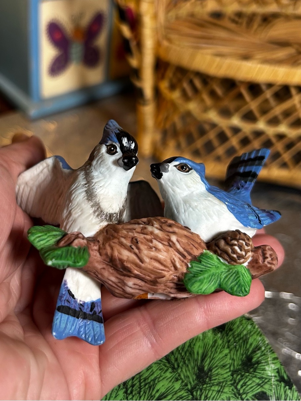 Vintage Russ Berrie Porcelain Blue Jay Figurine from "Woodland" Collection *flaw